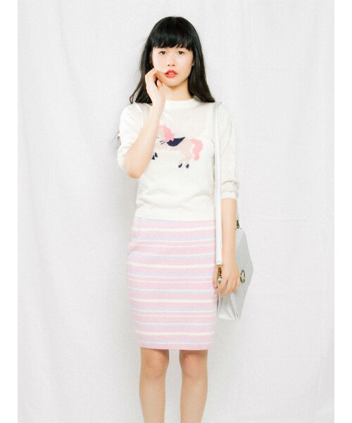 merry jenny（メリージェニー）の「ボーダーニットタイトスカート（スカート・レディース・ピンク/イエロー/ネイビー・F）」の4枚目の写真