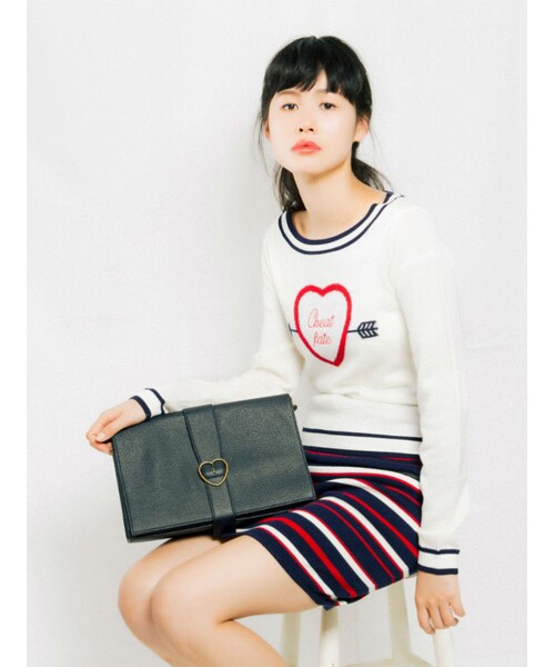 merry jenny（メリージェニー）の「ボーダーニットタイトスカート（スカート・レディース・ピンク/イエロー/ネイビー・F）」の5枚目の写真