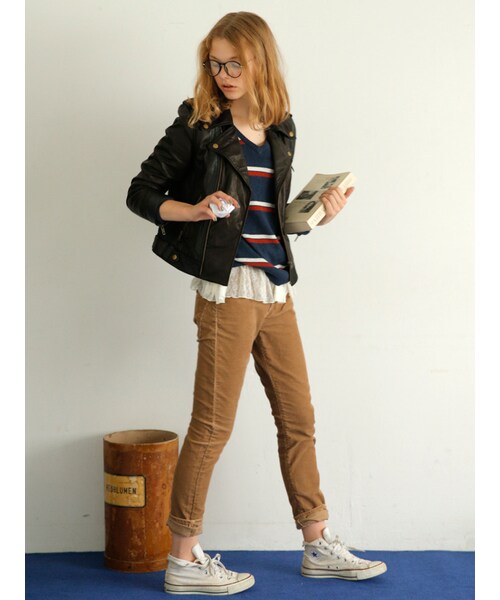 Ungrid（アングリッド）の「《andGIRL10月号 中村アンｻﾝ着用》【Men’s Like】リアルレザーライダース（ジャケット/アウター・レディース・ブラック/ブラウン・S/M）」の4枚目の写真