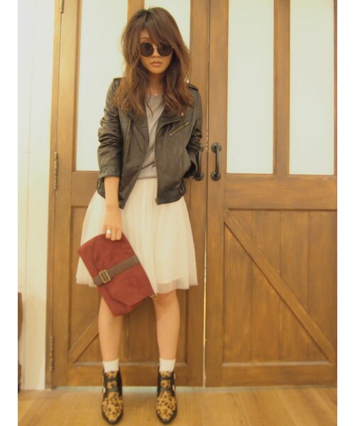 Ungrid（アングリッド）の「《andGIRL10月号 中村アンｻﾝ着用》【Men’s Like】リアルレザーライダース（ジャケット/アウター・レディース・ブラック/ブラウン・S/M）」の5枚目の写真