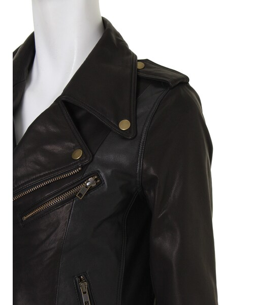 Ungrid（アングリッド）の「《andGIRL10月号 中村アンｻﾝ着用》【Men’s Like】リアルレザーライダース（ジャケット/アウター・レディース・ブラック/ブラウン・S/M）」の9枚目の写真