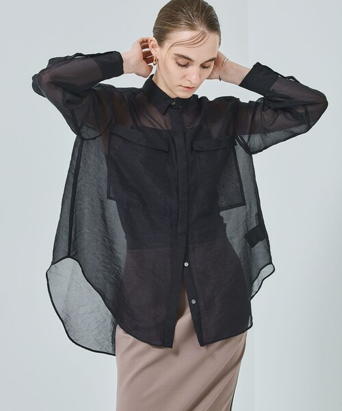 STUDIOUS（ステュディオス）の「シャドーシアーオーバーSH（シャツ/ブラウス・レディース・WHT/BLK/KHK/BLU・FREE）」の2枚目の写真