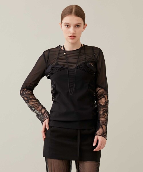 mukasa Switching Sheer Tops　シアートップス MUKASA（ムカサ）の「switching sheer tops（Tシャツ/カットソー