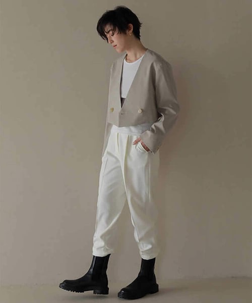 【美品】ETRE TOKYO エトレトーキョー ノーカラークロップドジャケット ETRE TOKYO - ノーカラークロップドジャケット - IVORY | ADDICT