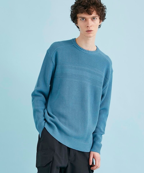 A + TOKYO（エープラストウキョウ）の「RIBクルーネックニット（ニット/セーター・メンズ・O.WHT/D.NVY/BLU・1/2）」の3枚目の写真