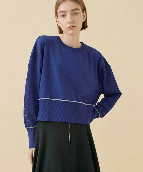 A + TOKYO（エープラストウキョウ）の「シアーコンビニットトップス（ニット/セーター・レディース・MOCHA/BLU・FREE）」の2枚目の写真