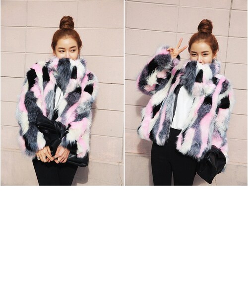 STYLENANDA(スタイルナンダ)の「ピンクMIXフェイクファージャケット(その他・レディース・ピンク・フリーサイズ)」の8枚目の写真