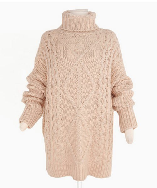 DHOLIC（ディーホリック）の「ダイヤ編みロングタートルニット（ニット/セーター・レディース・グレーベージュ/ピンクベージュ/ブルートーン/ブラックトーン・free）」の3枚目の写真