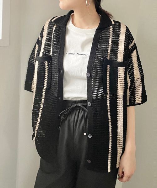 LOWRYS FARM（ローリーズファーム）の「メッシュポケツキカーディガンロングスリーブ（トップス・レディース・オフホワイト05/アイボリー08/ブラック09/ブラウン55・FREE）」の3枚目の写真