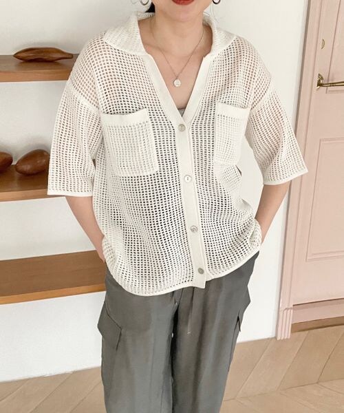 LOWRYS FARM（ローリーズファーム）の「メッシュポケツキカーディガンロングスリーブ（トップス・レディース・オフホワイト05/アイボリー08/ブラック09/ブラウン55・FREE）」の10枚目の写真