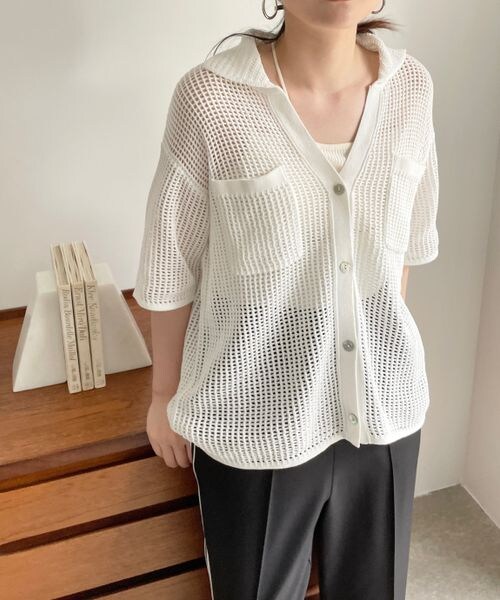 LOWRYS FARM（ローリーズファーム）の「メッシュポケツキカーディガンロングスリーブ（トップス・レディース・オフホワイト05/アイボリー08/ブラック09/ブラウン55・FREE）」の14枚目の写真