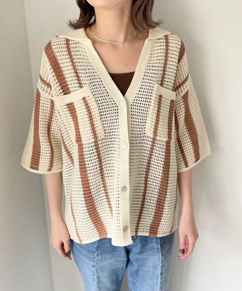 LOWRYS FARM（ローリーズファーム）の「メッシュポケツキカーディガンロングスリーブ（トップス・レディース・オフホワイト05/アイボリー08/ブラック09/ブラウン55・FREE）」の2枚目の写真