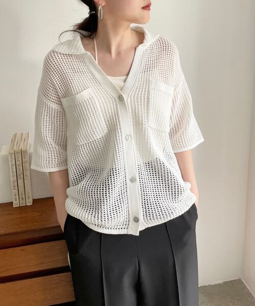 LOWRYS FARM（ローリーズファーム）の「メッシュポケツキカーディガンロングスリーブ（トップス・レディース・オフホワイト05/アイボリー08/ブラック09/ブラウン55・FREE）」の16枚目の写真