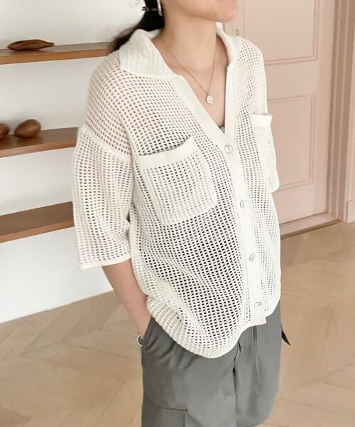 LOWRYS FARM（ローリーズファーム）の「メッシュポケツキカーディガンロングスリーブ（トップス・レディース・オフホワイト05/アイボリー08/ブラック09/ブラウン55・FREE）」の11枚目の写真