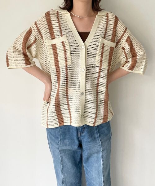 LOWRYS FARM（ローリーズファーム）の「メッシュポケツキカーディガンロングスリーブ（トップス・レディース・オフホワイト05/アイボリー08/ブラック09/ブラウン55・FREE）」の20枚目の写真