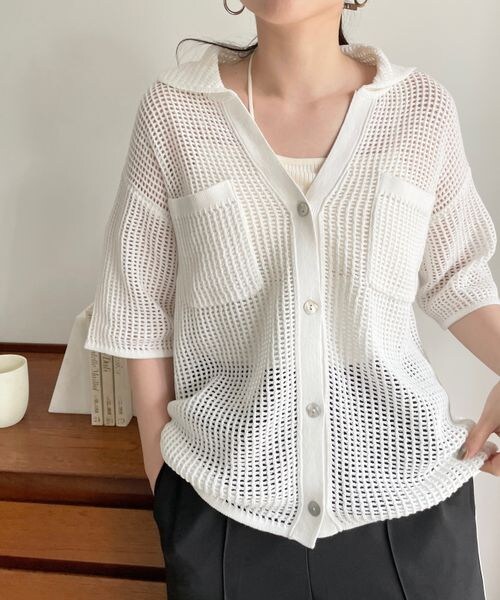 LOWRYS FARM（ローリーズファーム）の「メッシュポケツキカーディガンロングスリーブ（トップス・レディース・オフホワイト05/アイボリー08/ブラック09/ブラウン55・FREE）」の15枚目の写真