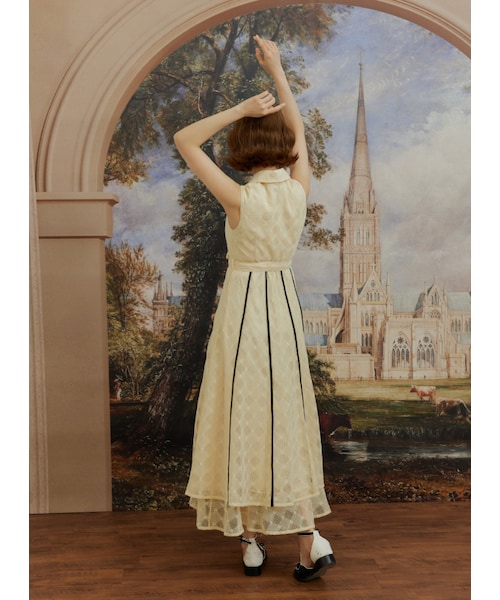 Marjorie（マージョリー）の「以滿月釀酒，跳色包邊無袖蕾絲洋裝（ワンピース/ドレス・レディース・黃・XS/S/M）」の6枚目の写真