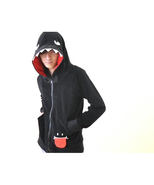 UP SMILE（アップスマイル）の「【WEB直営店限定】シャークアップスマイルパーカー【UPSMILE】（トップス・グレー/ブルー/ブラック/クレイジー・M/L/XL）」の5枚目の写真