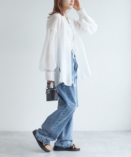 w closet(ダブルクローゼット)の「★先行予約★【前後2WAY】リボンシアーシャツ【4月中旬入荷】(トップス・レディース・オフホワイト/サックス/グレージュ・FREE)」の8枚目の写真
