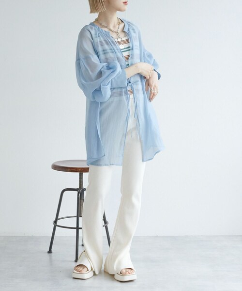 w closet(ダブルクローゼット)の「★先行予約★【前後2WAY】リボンシアーシャツ【4月中旬入荷】(トップス・レディース・オフホワイト/サックス/グレージュ・FREE)」の17枚目の写真