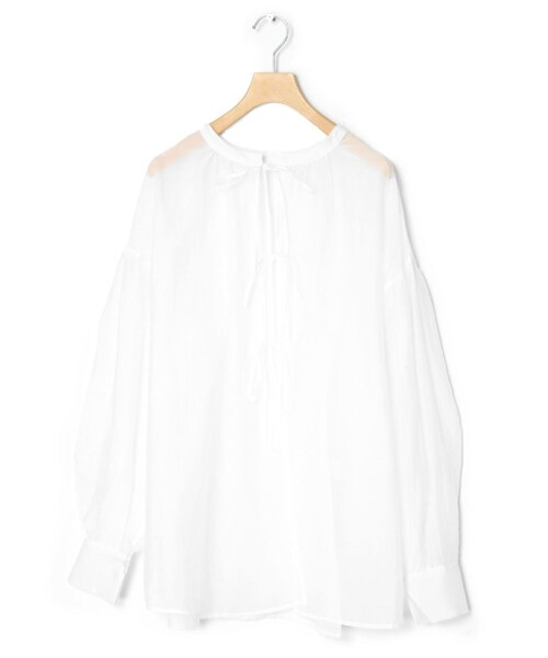 w closet(ダブルクローゼット)の「★先行予約★【前後2WAY】リボンシアーシャツ【4月中旬入荷】(トップス・レディース・オフホワイト/サックス/グレージュ・FREE)」の4枚目の写真