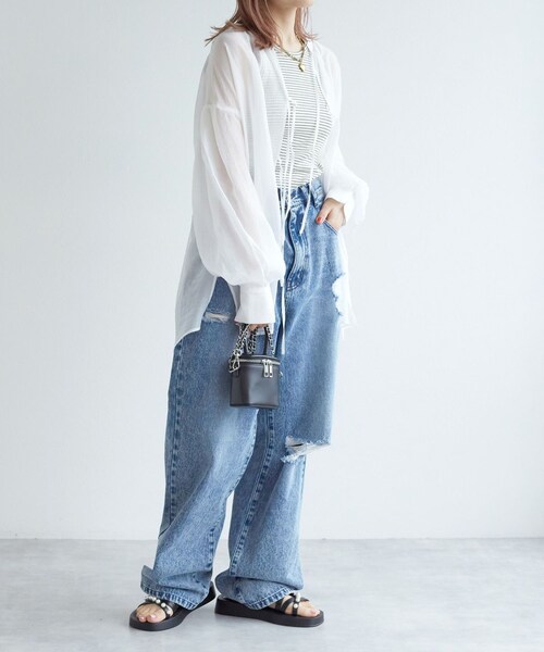 w closet(ダブルクローゼット)の「★先行予約★【前後2WAY】リボンシアーシャツ【4月中旬入荷】(トップス・レディース・オフホワイト/サックス/グレージュ・FREE)」の15枚目の写真