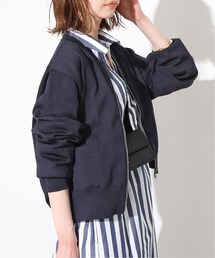 SLOBE IENA ニットショートブルゾン ネイビー