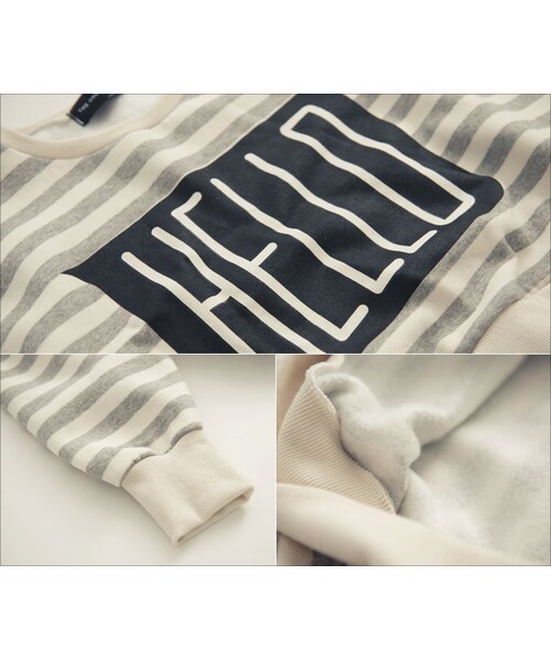 QUEEN SHOP（クイーンショップ）の「HELLO條紋上衣 兩色售（トップス・レディース・黑/灰・F）」の7枚目の写真