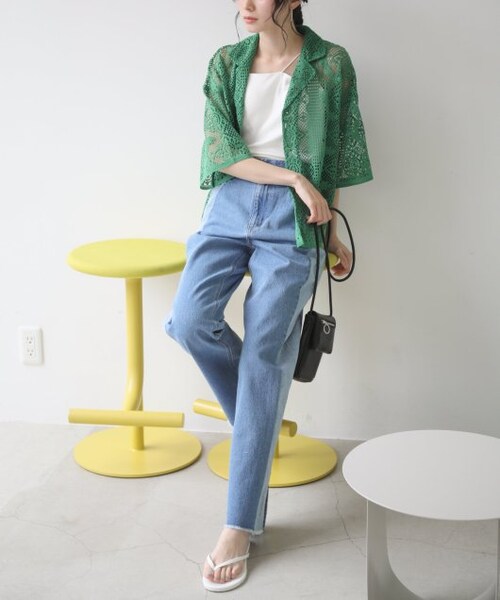 RAY CASSIN(レイカズン)の「S/M展開 配色フリンジデニム(パンツ・レディース・ブルー/ネイビー/キナリ・S/M)」の20枚目の写真