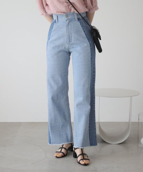 RAY CASSIN(レイカズン)の「S/M展開 配色フリンジデニム(パンツ・レディース・ブルー/ネイビー/キナリ・S/M)」の6枚目の写真