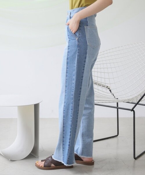 RAY CASSIN(レイカズン)の「S/M展開 配色フリンジデニム(パンツ・レディース・ブルー/ネイビー/キナリ・S/M)」の10枚目の写真