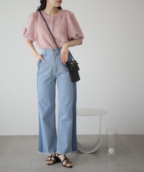 RAY CASSIN(レイカズン)の「S/M展開 配色フリンジデニム(パンツ・レディース・ブルー/ネイビー/キナリ・S/M)」の7枚目の写真