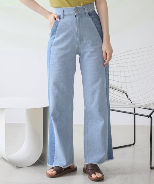 RAY CASSIN(レイカズン)の「S/M展開 配色フリンジデニム(パンツ・レディース・ブルー/ネイビー/キナリ・S/M)」の9枚目の写真