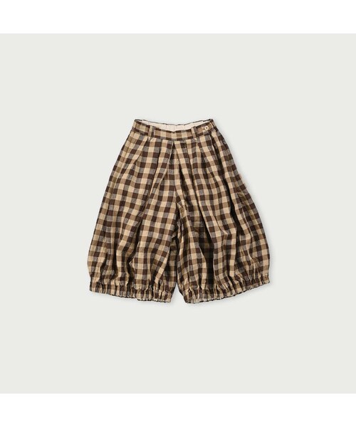 45R リネンツイルのブルマパンツ ブラウン ギンガムチェック 45R