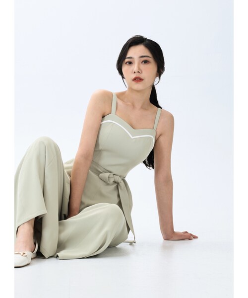 Marjorie（マージョリー）の「蛻變的試煉，立體壓線簡約連身褲（パンツ・レディース・淺卡其/淺綠・XS/S/M/L）」の9枚目の写真
