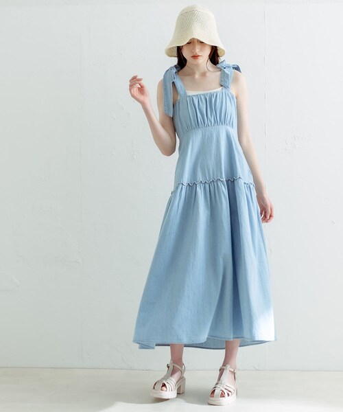 OLIVE des OLIVE（オリーブデオリーブ）の「【PAL CLOSET先行/推し活】リボンティアードキャミワンピース（ワンピース/ドレス・レディース・オフホワイト/イエロー/ピンク/ワンウォッシュ/ブラック/ラベンダー・FREE）」の4枚目の写真