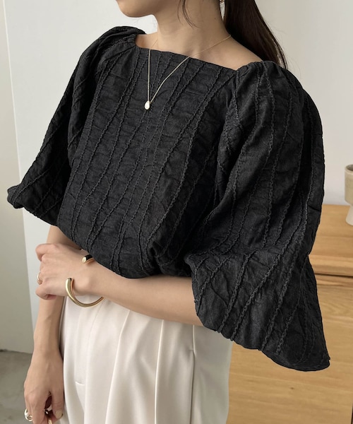 CAPRICIEUX LE'MAGE（カプリシューレマージュ）の「デニムステッチブラウス（トップス・レディース・ネイビー/ブラック・F）」の2枚目の写真