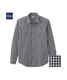 GU | （GU）チェックウェスタンシャツ（ギンガム・長袖）(トップス)
