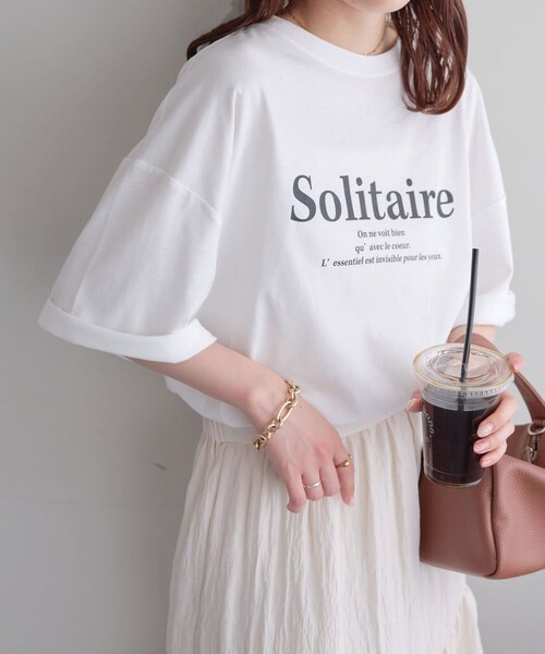 DISCOAT(ディスコート)の「【WEB限定】フレンチメッセージロゴTシャツ(Tシャツ/カットソー・レディース・ホワイト/ホワイトその他1/ブラック・F)」の2枚目の写真