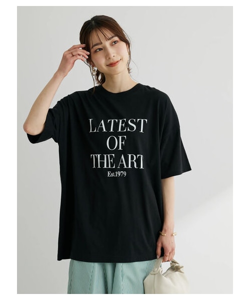 Green　Parks（グリーンパークス）の「キレイ目ロゴ半袖チュニック（トップス・オフホワイト/ブラック/ライトグリーン・F）」の5枚目の写真