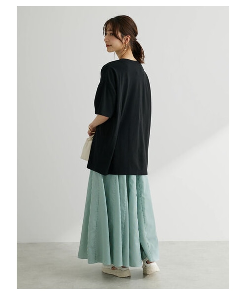 Green　Parks（グリーンパークス）の「キレイ目ロゴ半袖チュニック（トップス・オフホワイト/ブラック/ライトグリーン・F）」の4枚目の写真