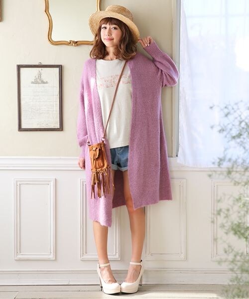 Heather（ヘザー）の「【予約会大好評アイテム】ミニブークレロングカーディガン（トップス・レディース・ライトグレー 12/ネイビー 88・FREE）」の12枚目の写真