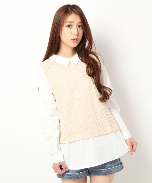 Heather（ヘザー）の「ツイードキリカエシャツ長袖（トップス・レディース・グレー12/ベージュ52/ネイビー88・FREE）」の2枚目の写真