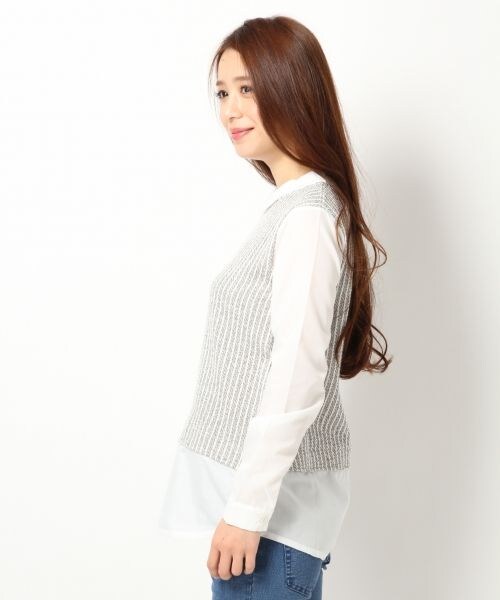 Heather（ヘザー）の「ツイードキリカエシャツ長袖（トップス・レディース・グレー12/ベージュ52/ネイビー88・FREE）」の4枚目の写真