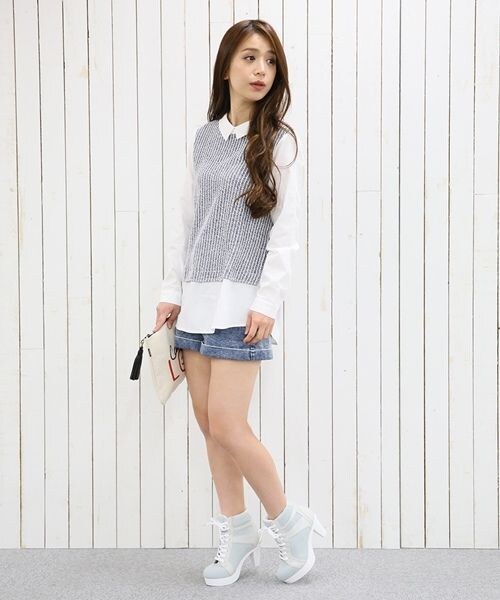 Heather（ヘザー）の「ツイードキリカエシャツ長袖（トップス・レディース・グレー12/ベージュ52/ネイビー88・FREE）」の12枚目の写真