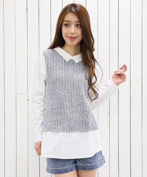 Heather（ヘザー）の「ツイードキリカエシャツ長袖（トップス・レディース・グレー12/ベージュ52/ネイビー88・FREE）」の3枚目の写真