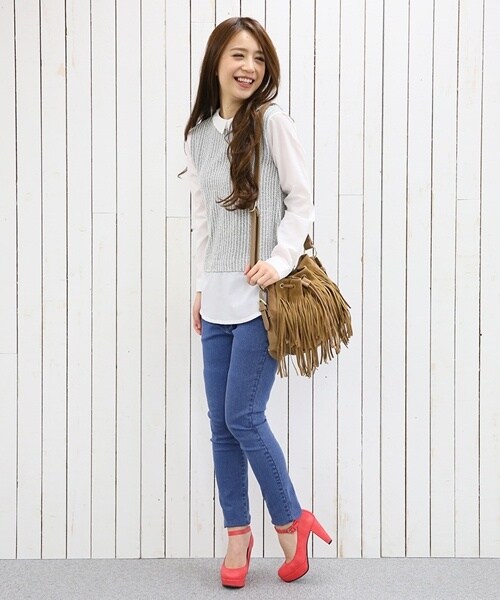 Heather（ヘザー）の「ツイードキリカエシャツ長袖（トップス・レディース・グレー12/ベージュ52/ネイビー88・FREE）」の11枚目の写真