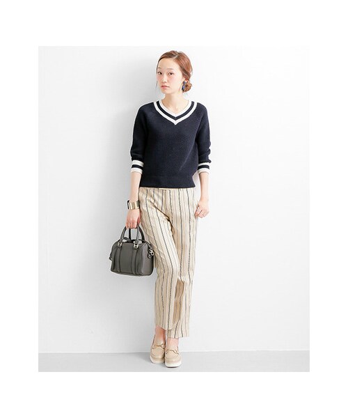 URBAN RESEARCH（アーバンリサーチ）の「PIN STRIPE TAPERED TROUSER（パンツ・レディース・OFF×NAVY/BLACK×OFF・36/38）」の6枚目の写真
