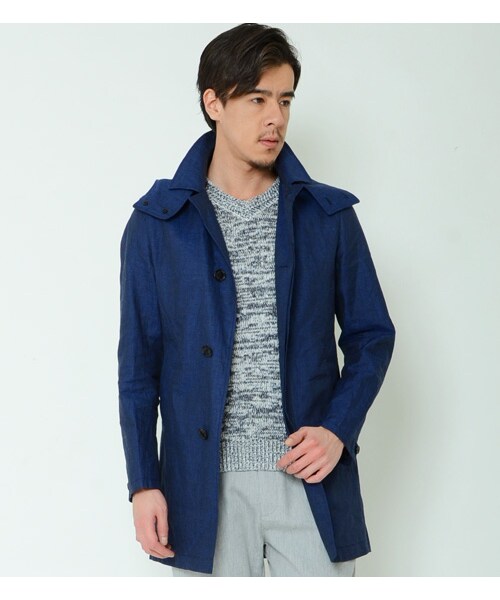 KATHARINE HAMNETT LONDON (キャサリンハムネットロンドン)の「HOODED LINEN COATING(ジャケット/アウター・メンズ・ブルー/グリーン・M/L/XL)」の4枚目の写真