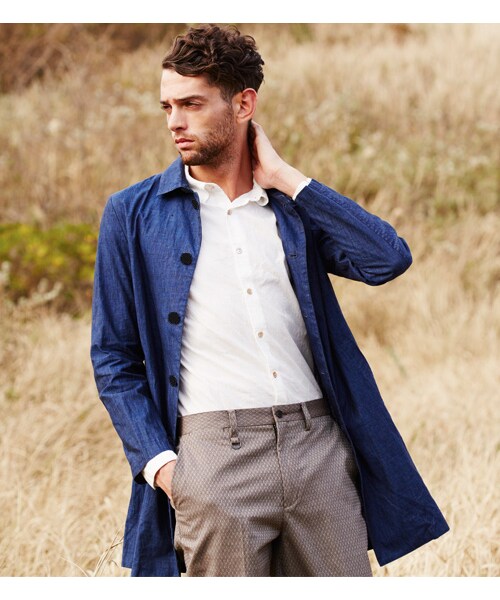 KATHARINE HAMNETT LONDON (キャサリンハムネットロンドン)の「HOODED LINEN COATING(ジャケット/アウター・メンズ・ブルー/グリーン・M/L/XL)」の1枚目の写真